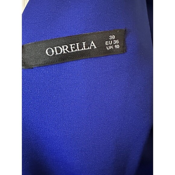 Odrella Royal Blue Event Gown Tassel  Mesh Cut out Beaded Design Size 6 - Picture 12 of 16